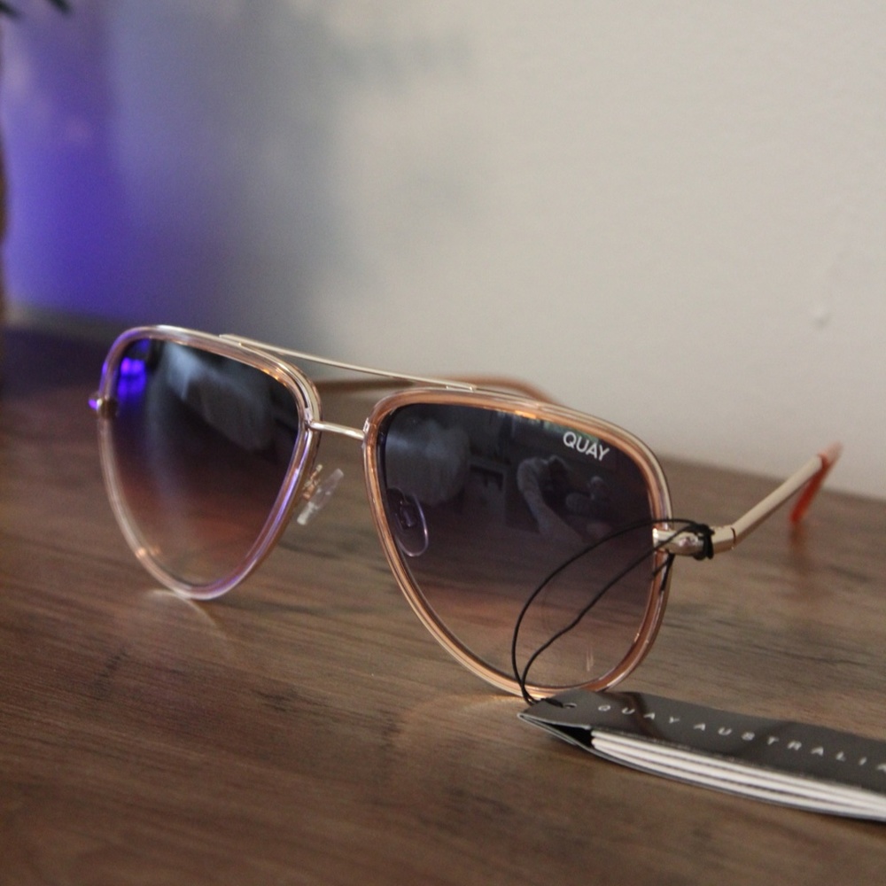 Quay All In Medium Aviator Womens Sunglasses NWT Brown Fade
